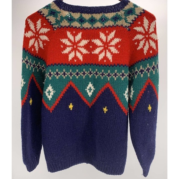 Women's Seychelle Hand Knit Button Up Cardigan Sweater Navy Blue/Green/Red Sz S - Picture 10 of 12